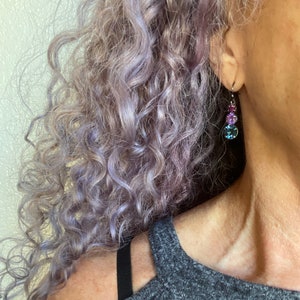 Mystical Swarovski Crystals Earrings! Blue Smoke, Iridescent Pink Fuchsia & Purple Amethyst Rhinestone Dangles! Fall Thanksgiving Halloween