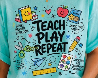 Teach Play Repeat PNG Teacher Appreciation Doodles Teacher Digital Download Back To School Sublimation Shirt Sticker Design Instant Download