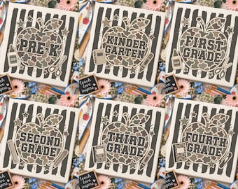 Camo School Grade PNG Bundle Apple Back To School Preppy Teacher Appreciation Doodles Grade Level Digital Download Sublimation Design