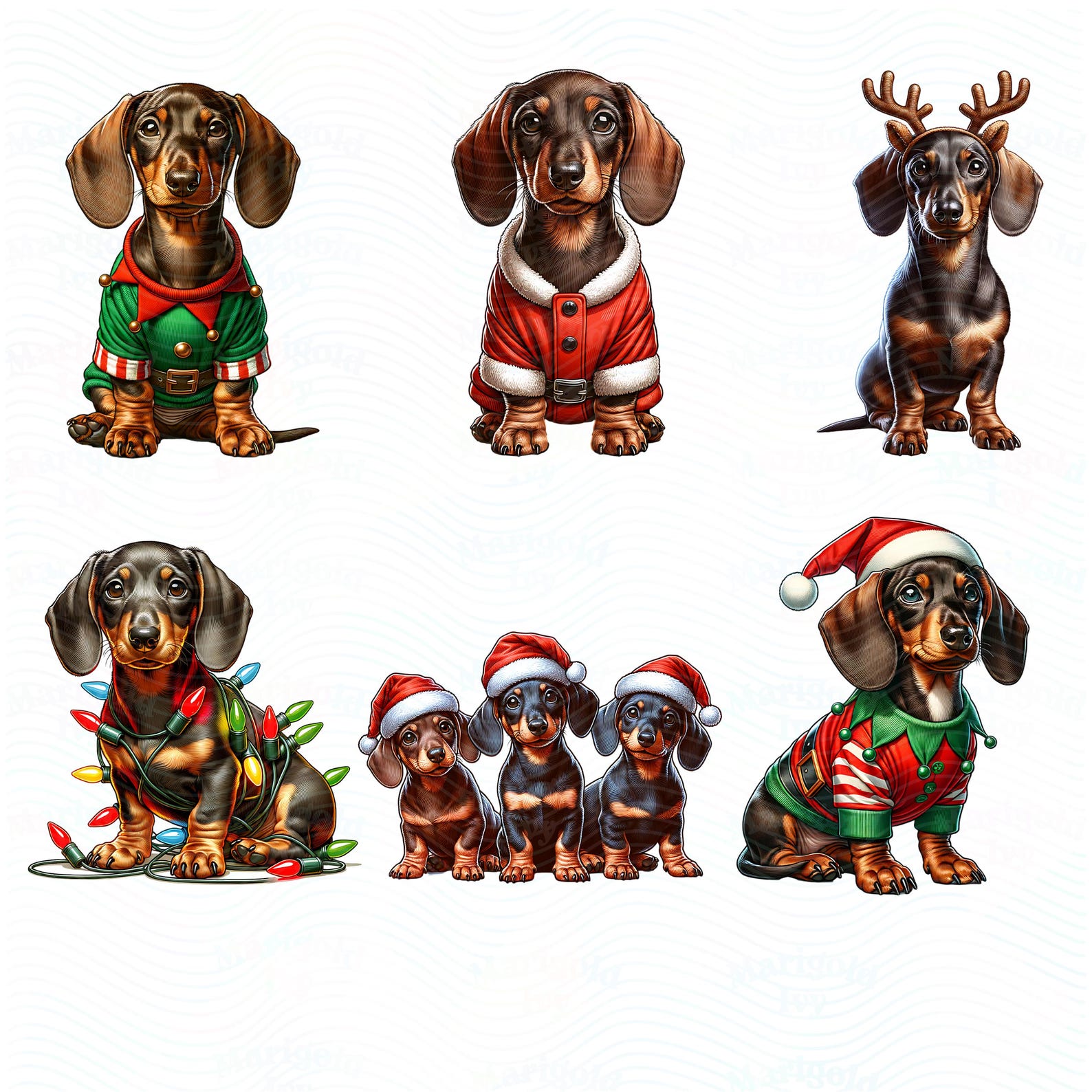 Christmas Dachshund Clipart Weenie Dog Png Weiner Printable Watercolor ...