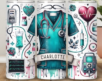 Personalized Nurse Tumbler Wrap ICU Nurse Tumbler Wrap Emergency Nurse 20 oz Skinny Tumbler Png Er Nurse Tumbler Sublimation Design Download