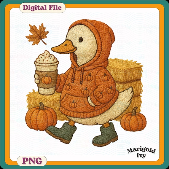 Fall Goose Png Cozy Season Png Faux Embroidery Designs Png Trendy Pumpkin Latte Png Its Fall Yall Png Embroidery Clip Art Trendy Fall Design
