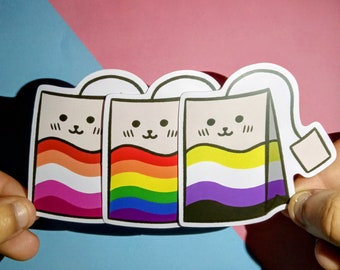 Kitty Teabag Pride | LGBTQ+ Pride Stickers