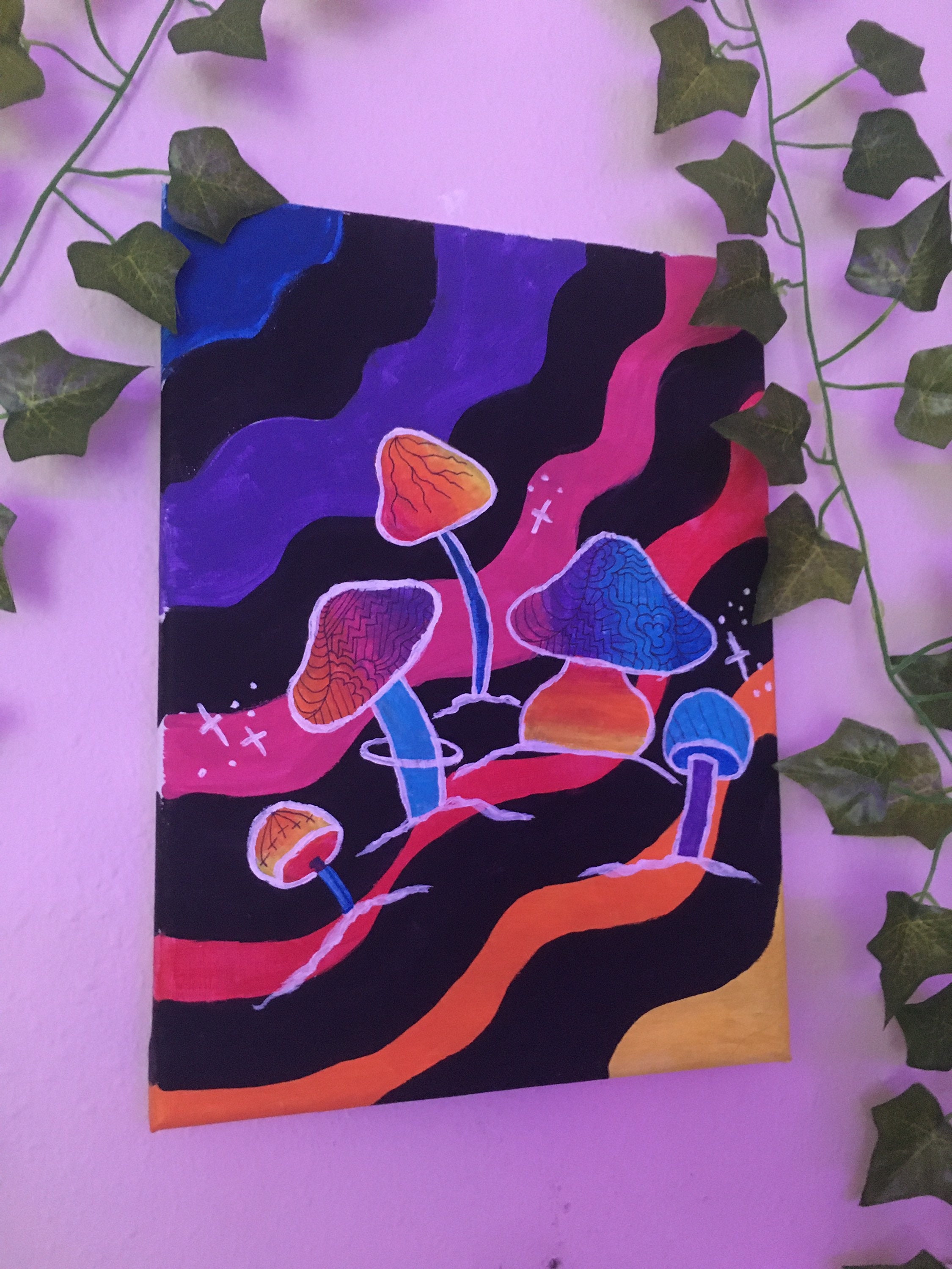 Trippy Colorful Mushroom Painting | Etsy