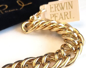 New Vintage Erwin Pearl 7 1/4" Florentine Gold Finish Link Bracelet ~ 1980's =6H 