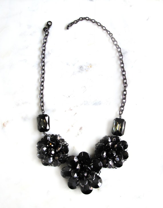 Signed Joan Rivers Necklace Black metal flowers Co