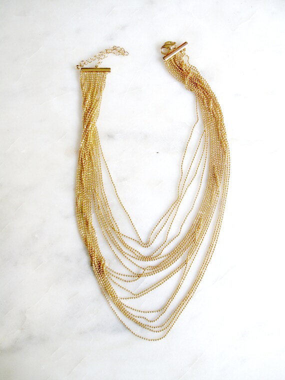 Vintage Joan Rivers 10 Strand Gold Chain Necklace