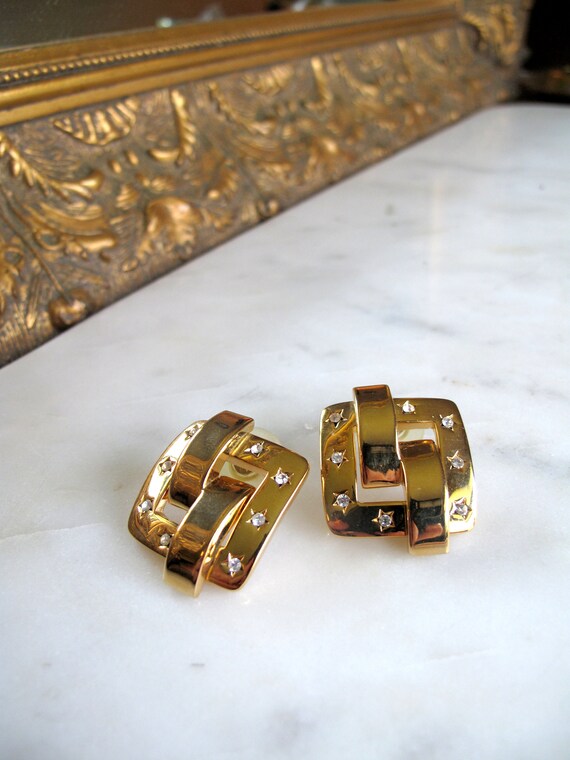 Joan Rivers -rhinestone square- clip Earring - set