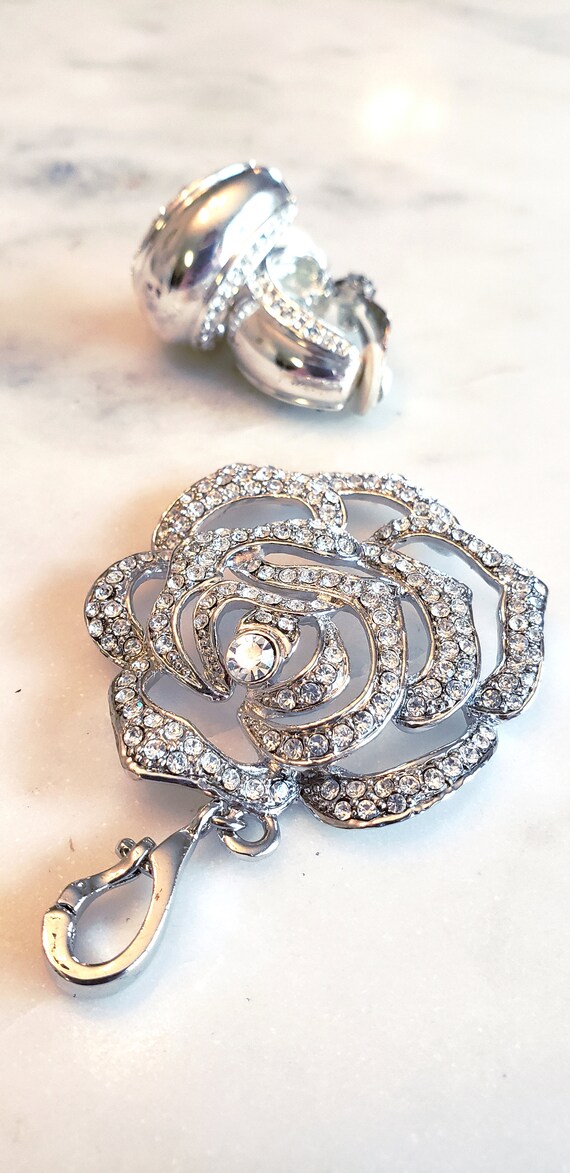 Vintage Rose Pendant with Clip Earrings Set