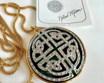 Nolan Miller Green Irish Celtic Inspired  Majestic  with 34” Gold-tone Box Style Chain Link Necklace