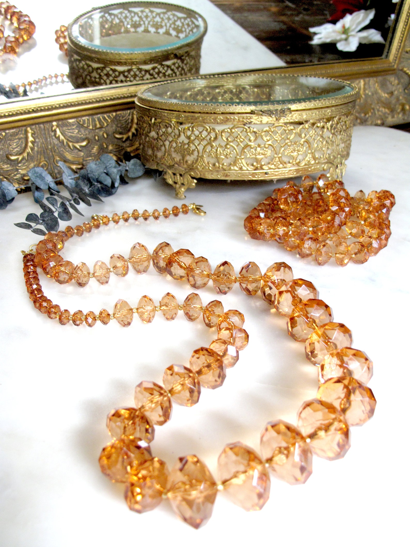 Joan Rivers Vintage Amber Lucite Beaded Necklace and Bracelets Etsy