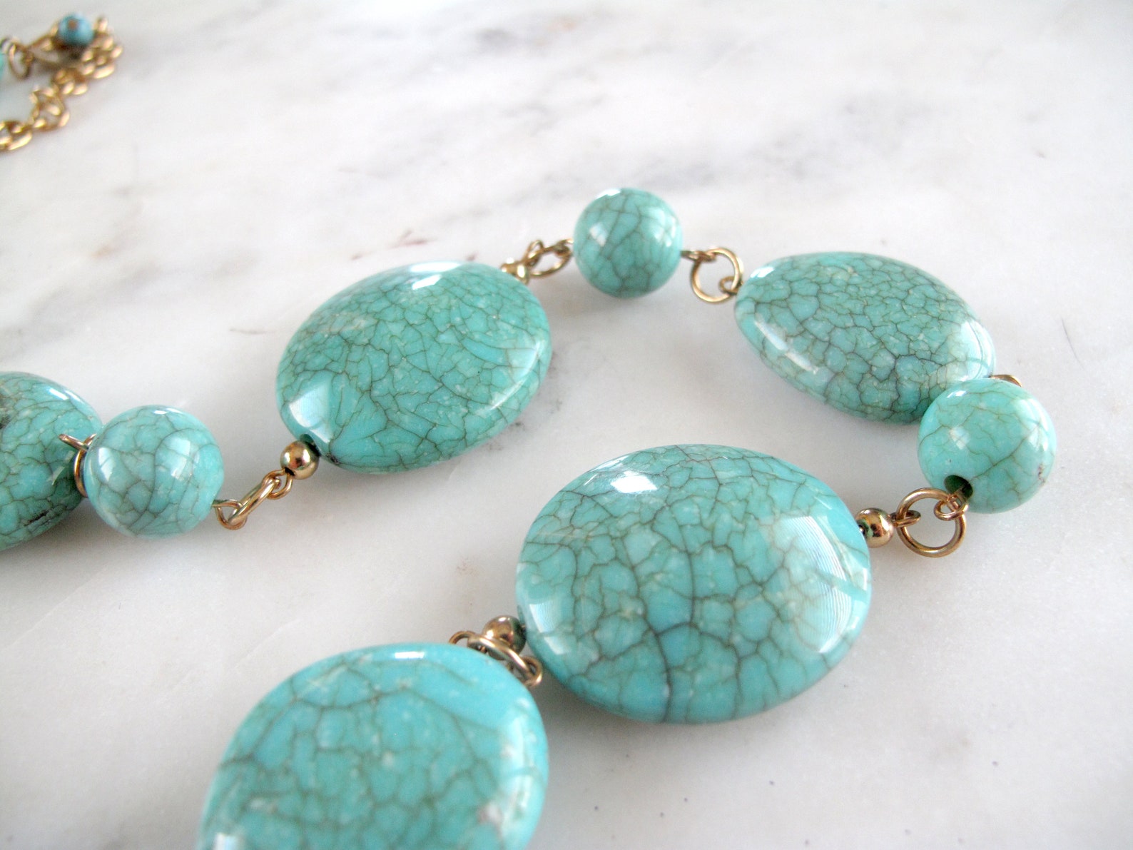 Signed Joan Rivers Light Weight Faux Turquoise Chunky Necklace Etsy