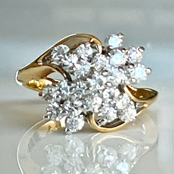 Vintage 14kt GE Ring Cluster Rhinestone Ring Size 8