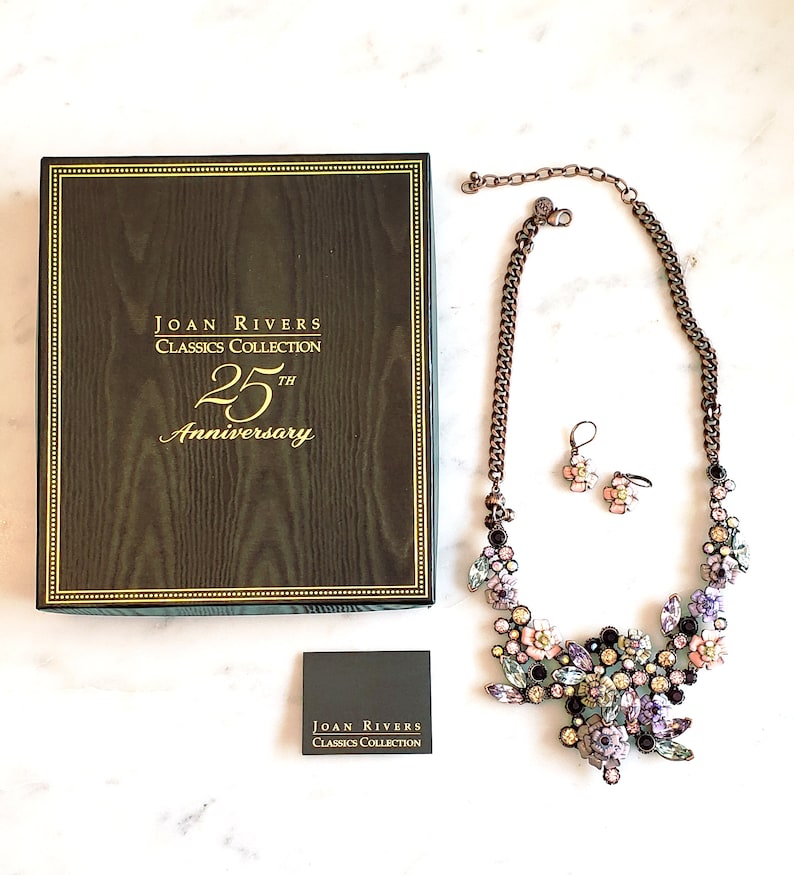 peach Classic collection set Designer chunky flower necklace pink rose gold Joan Rivers flower earrings-purple