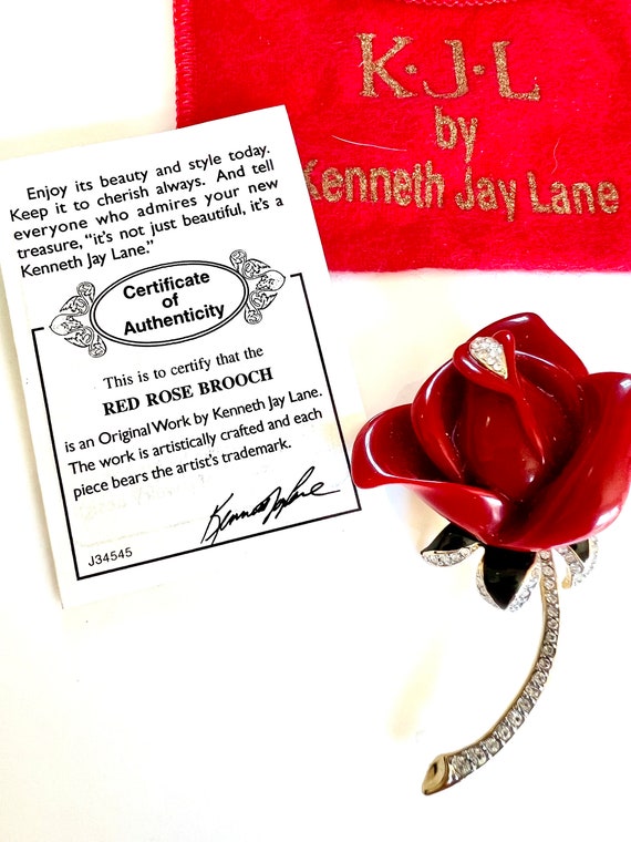 Kenneth Jay Lane KJL Red Rose Brooch with Signatur
