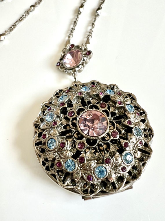 Silver-tone Locket Embellished with Blue and Pink 
