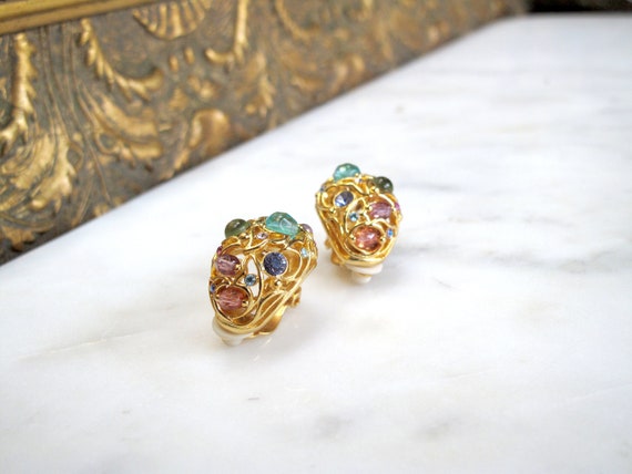 Joan Rivers Crystal- Gold- clip Earring- half shel