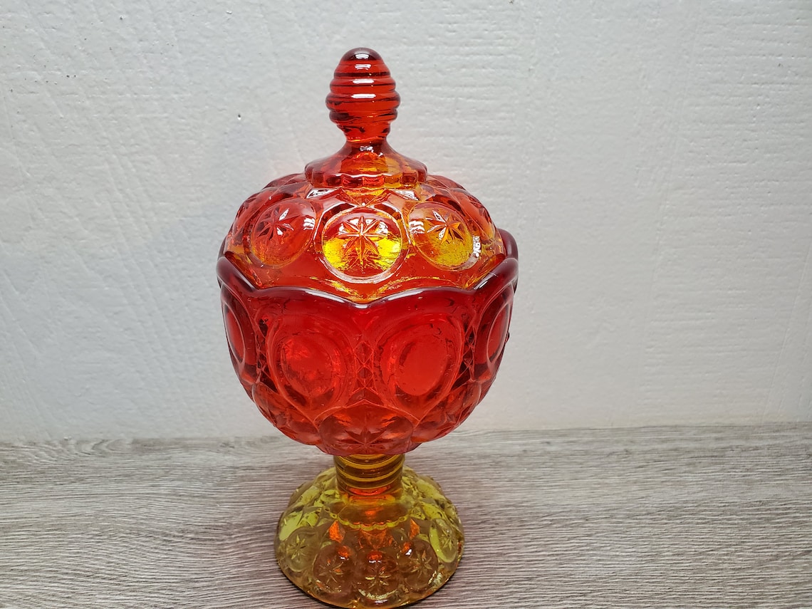 Vintage Pressed Glass Candy Dish with Lid/Kanawha/Moon and Etsy
