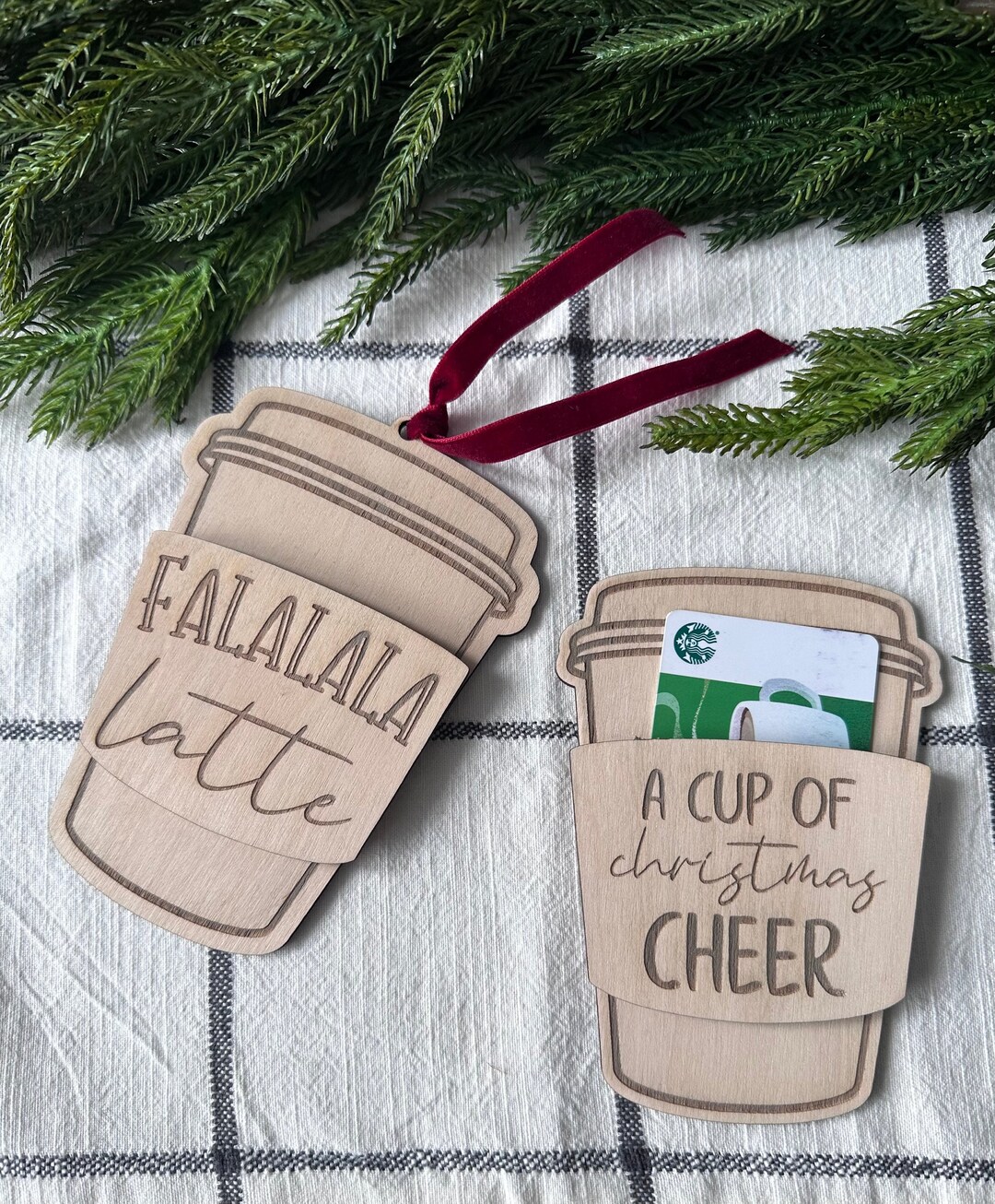 Christmas Coffee Cup Gift Card Holder / Engraved Wood Gift Etsy