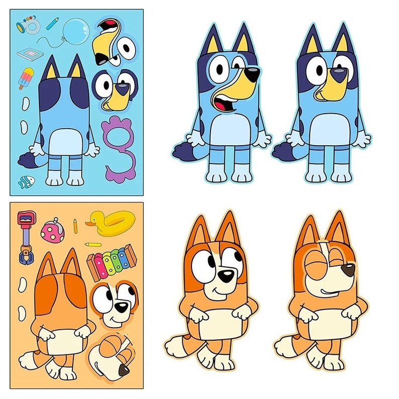 Bluey Dog and Bingo Party 6/12pcs Bluey Stickers Bingo Cartoon Puzzle
