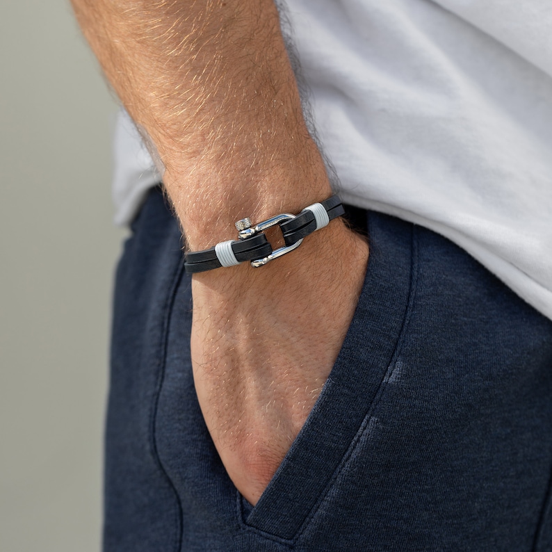 Navy Blue Leather Bracelet for Men - Perfect Birthday Gift for Him