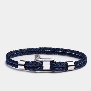 Navy Blue Braided Leather Bracelet for Men - Perfect Gift for Him