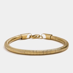 May include: A gold-toned snake chain bracelet with a clasp closure.