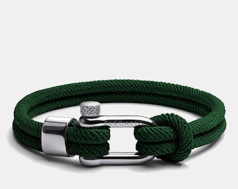 Alchor Platinum Bracelet for Men - Forest Green Nautical Rope with Stainless Steel Clasp, Elegant and Durable Gift for Him