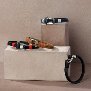 Navy Blue Leather Bracelet for Men - Perfect Birthday Gift for Him