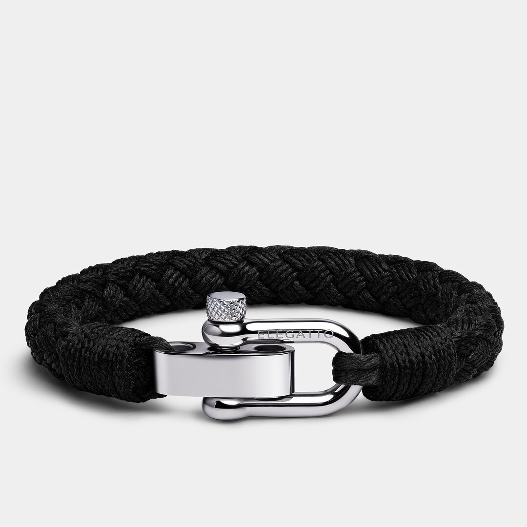 Men's Black Cotton Rope Bracelet – Sterling Silver Nautical Shackle - Etsy