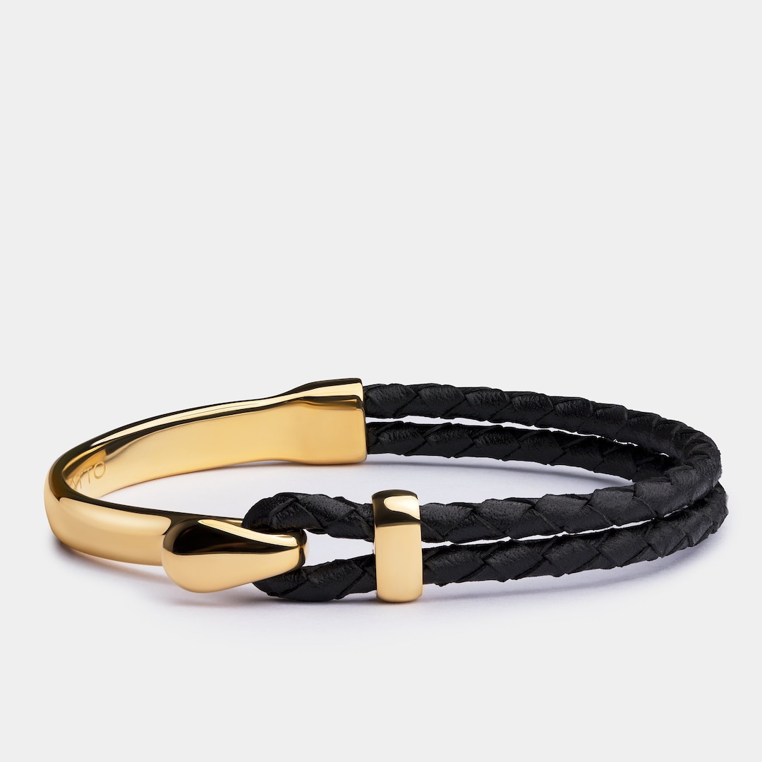 Gold Plated Braided Leather Bracelet - Minimalist Men's Jewelry - Etsy