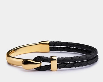 Gold and Leather Braided Bracelet for Men - Minimalist Style, Perfect Boyfriend Gift