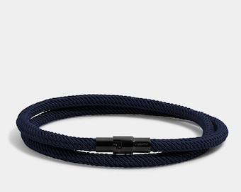 Navy Rope Bracelet – Minimalist Double Loop with Steel Clasp