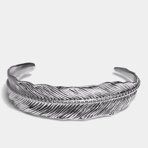 Feather Wings Silver Bangle Bracelet - Rockstar Leatherworks™