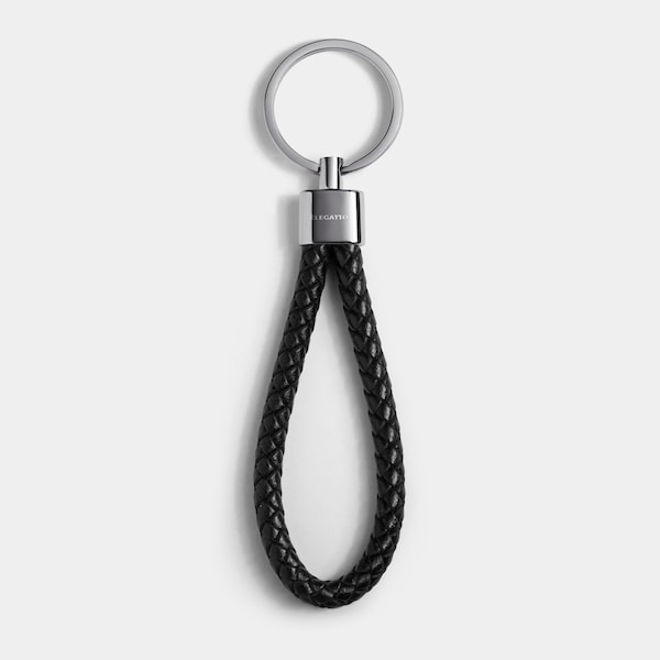 Porte-clés en cuir tressé avec support en argent - Porte-clés unisexe, parfait accessoire de tous les jours, cadeau minimaliste pour lui