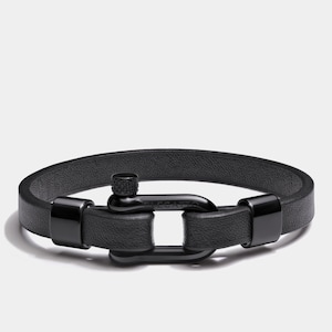 Black Leather Bracelet for Men - Elegatto Kellmore, Sleek All-Black Accessory, Ideal Gift for Him