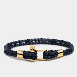 Leather Bracelet For Him, Men’s Bracelet Gift, Leather Braided Bracelet, Navy Blue Jewelry Men, Custom Mens Bracelet, Bracelet With Clasp