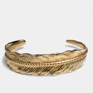Gold Feather Cuff Bracelet for Men - Perfect Gift for Him, Unique Men&#39;s Gift Ideas