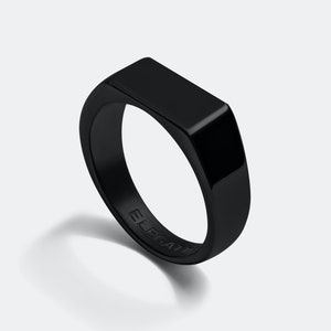 Black Signet Ring for Men - Minimalist Polished Mirror Finish | Perfect Gift for Him, Boyfriend, Unisex