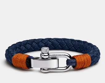 Blue Cotton Rope Bracelet – Nautical Surfer Jewelry with Silver Shackle