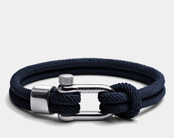 Nautical Rope Bracelet for Men – Navy Nylon Cord, Silver Shackle