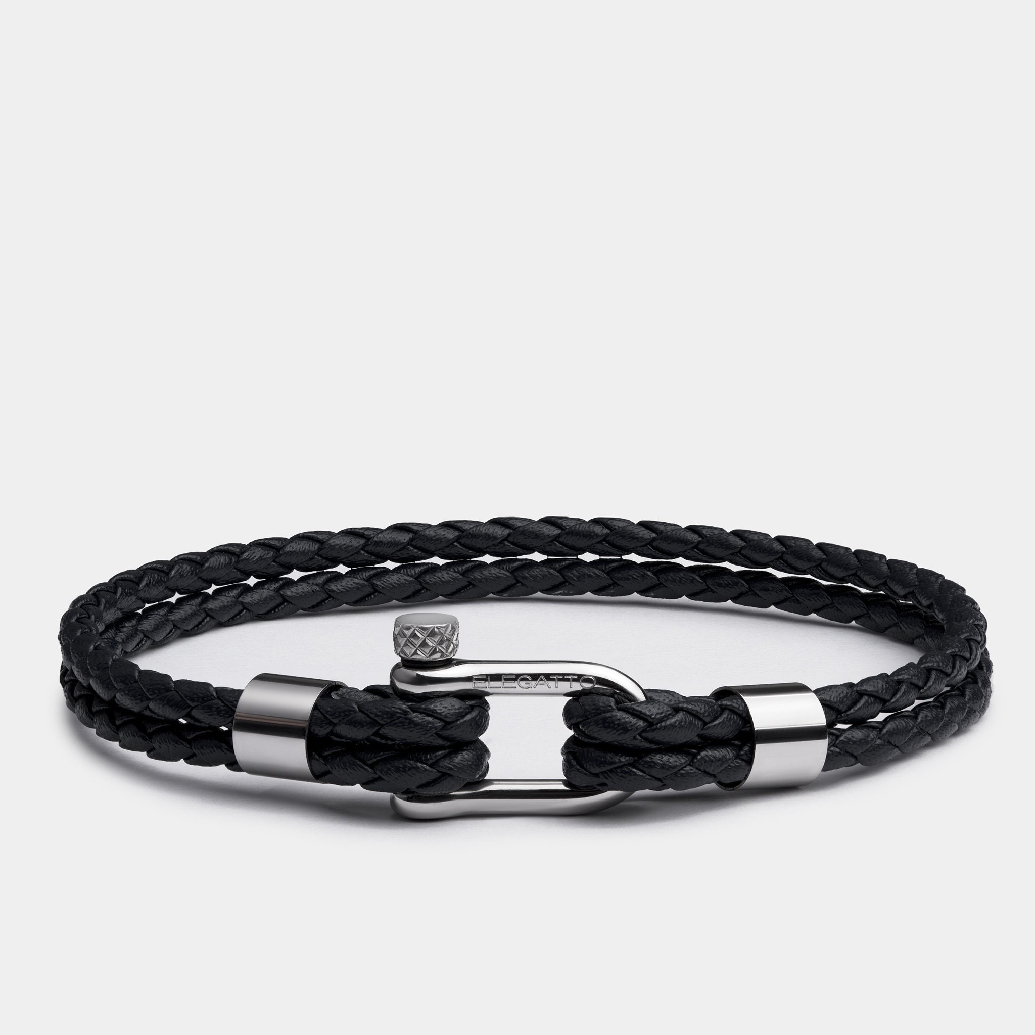 Mens black leather braided best sale bracelet
