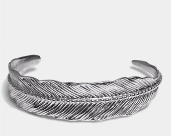 Stainless Steel Feather Cuff Bracelet for Men - Ideal Gift, Unique Men's Gift Ideas