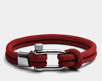 Red Nautical Rope Bracelet for Men – Silver Shackle, Nylon Cord