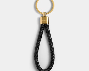 Leather Keychain for Men - Braided Keyring, Silver Key Holder, Minimalist Everyday Gift for Him, Unisex Accessory.