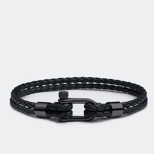 Black Leather Braided Bracelet for Men - Biker Style Unisex Jewelry, Ideal for Father&#39;s Day or Birthday