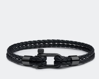 Schwarzes geflochtenes Lederarmband für Männer - Biker-Stil Unisex-Schmuck, ideal zum Vatertag oder zum Geburtstag