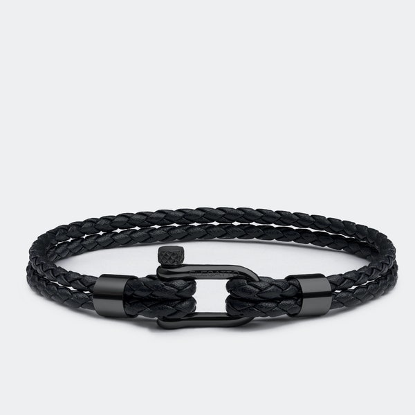 Black Leather Braided Bracelet for Men - Biker Style Unisex Jewelry, Ideal for Father's Day or Birthday