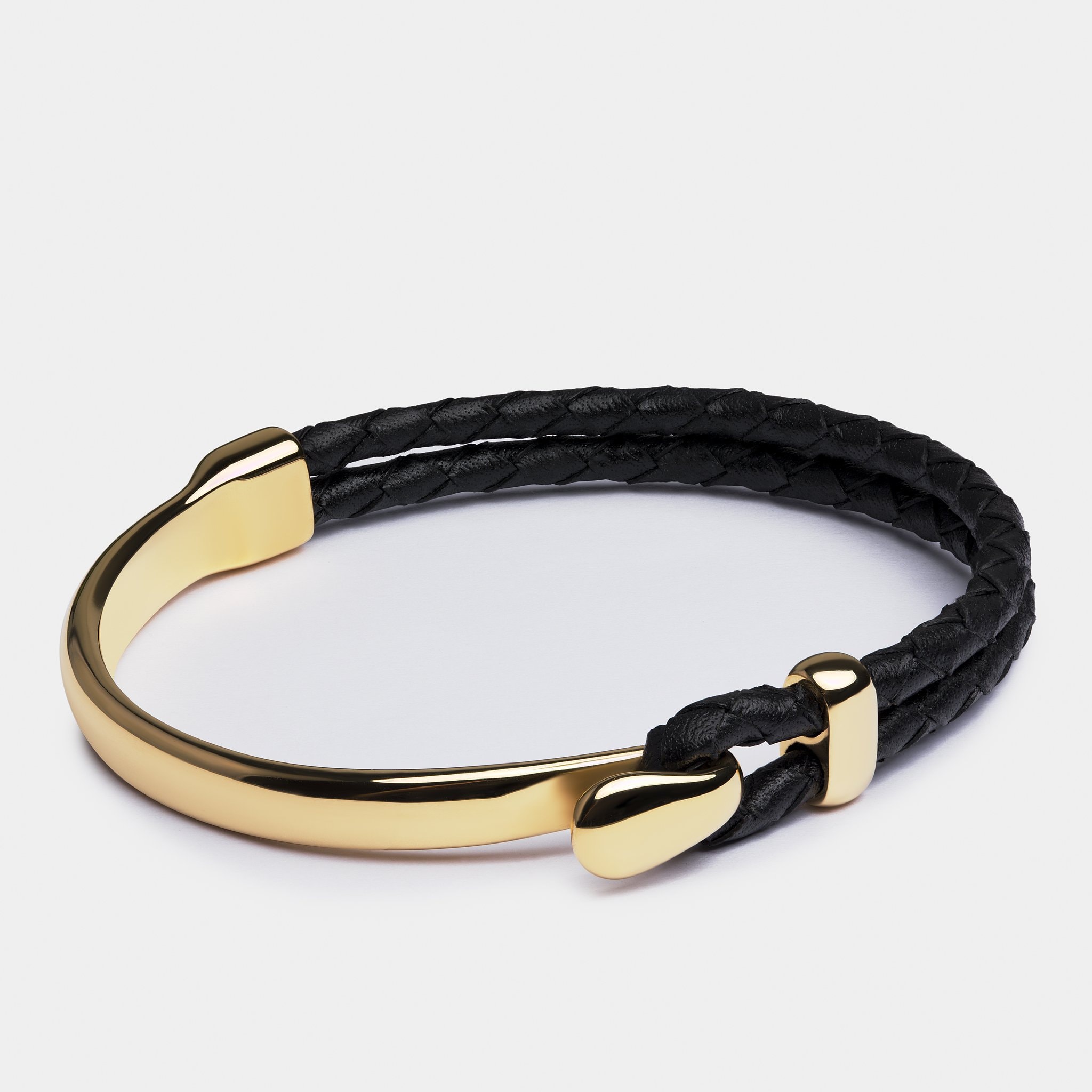 Black leather and 2024 gold mens bracelet