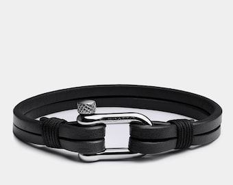 Black Leather Bracelet for Men - Kellmore, Perfect Birthday or Anniversary Gift for Him, Stylish Accessory